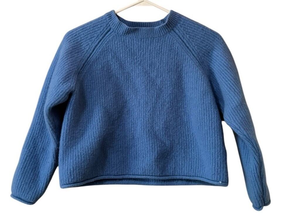 Part Two Women‎ Size Large Wool Blend Crop Sweater Blue Long Sleeve Stretch City